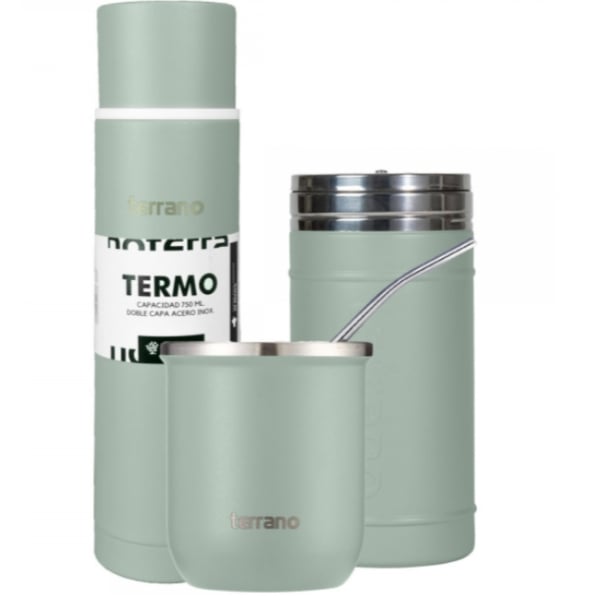 Kit Terrano Termo Mate y Yerbera Verde
