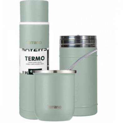 Kit Terrano Termo Mate y Yerbera Verde