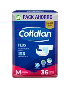 PAÑAL COTIDIAN PLUS TALLE MEDIO X36 UNIDADES.