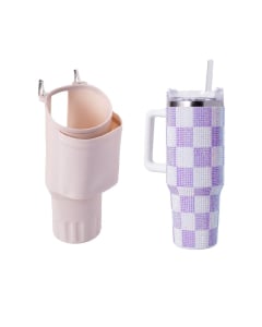 Combo Farma Hogar Vaso con Brillos Cuadrille 1.18 l y Protector para Vaso Rosa