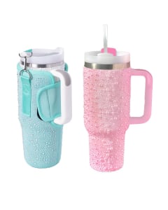 Combo Farma Hogar Vaso con Perlas 1.18 l Colores Surtidos y Funda para Vaso con Brillos Verde 