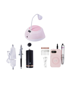 Combo Top Premium Lámpara UV con Luz LED, Set Aerógrafo para Uñas y Set de Drill Rosa 