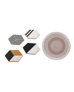 Combo Farma Hogar Individual Circular Blanco y Beige + Posavasos 4 Unidades 