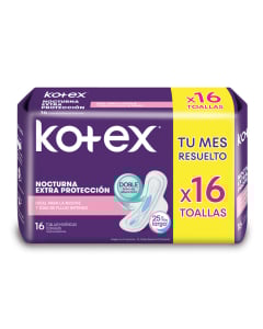 TOALLAS FEMENINAS KOTEX NORCTURNA X16 UNIDADES.