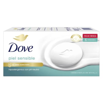 Jabón En Barra Dove Piel Sensible 90 G 6 Unidades