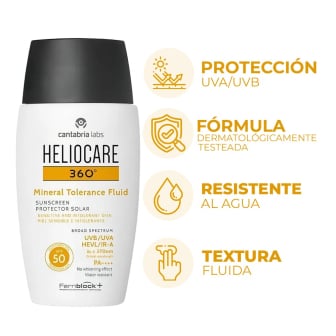 Protector Solar Heliocare 360° Fluido Mineral Tolerance FPS50+ 50 ml