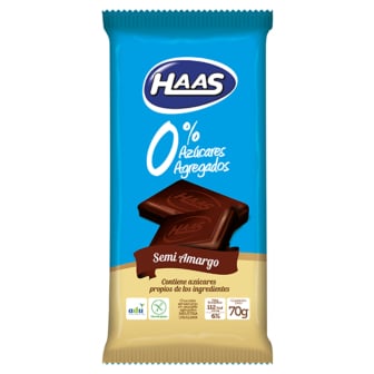 CHOCOLATE HAAS TABLETA 0% SEMI AMARGO 70GRS