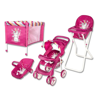 Coche de Muñeca Bebesit Set 4 Piezas Rosa