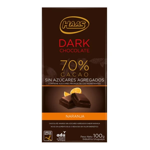 Tableta De Chocolate Haas Amargo Sin Azúcar Naranja 100 G