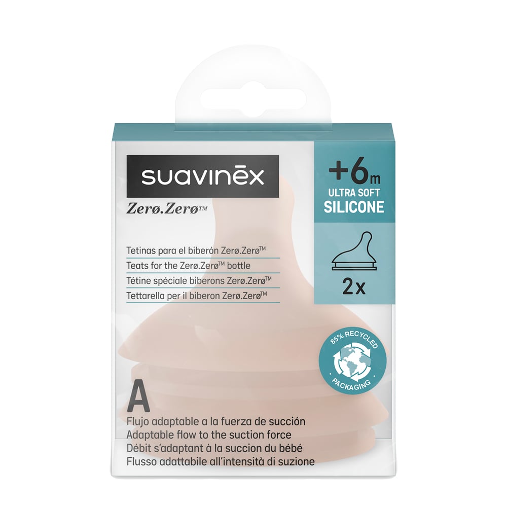 Tetina Suavinex Zero Zero Silicona Flujo Adaptable +6 Meses Medium 2 Unidades