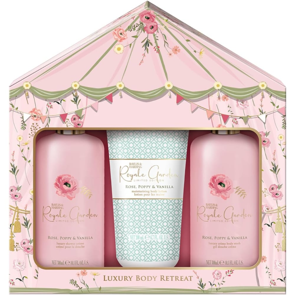 Set De Ducha Baylis & Harding Royale Garden Rose Poppy & Vanilla Lata 3 Unidades