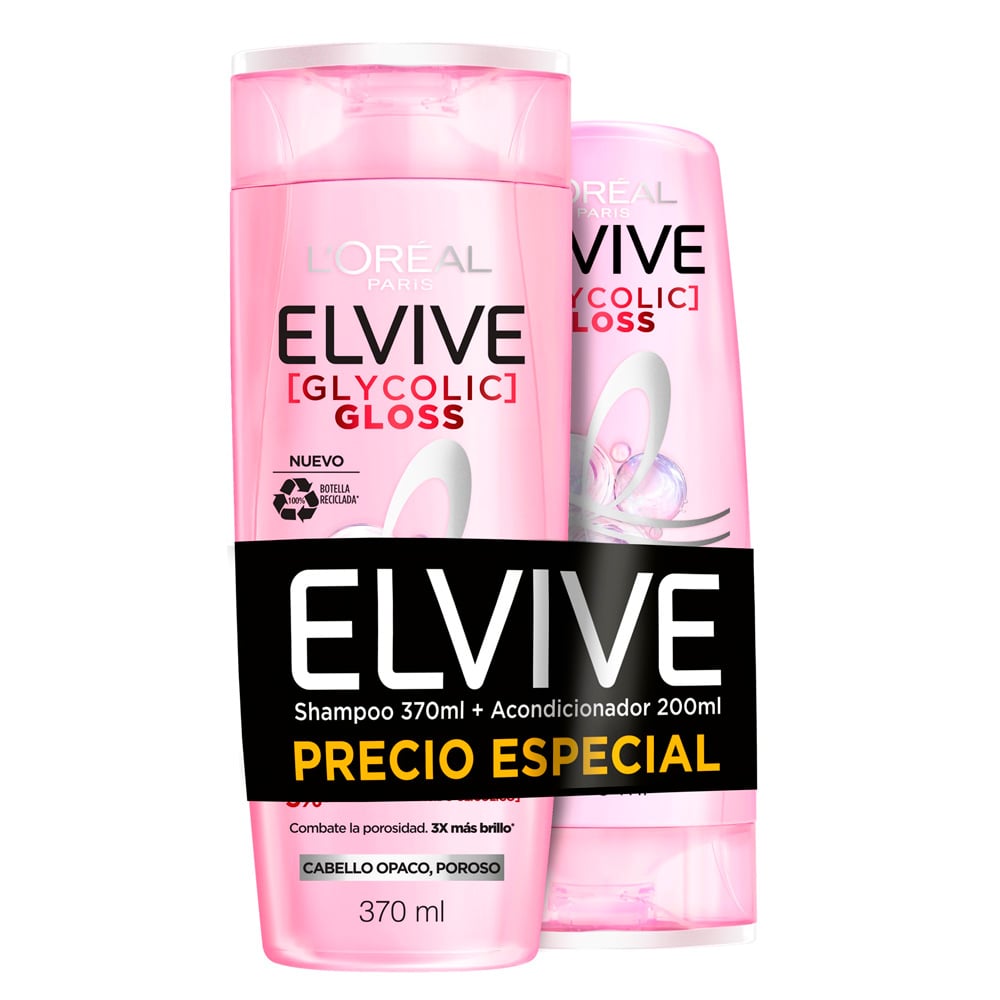 Pack Elvive Glycolic Gloss Shampoo 370 Ml + Acondicionador 200 Ml