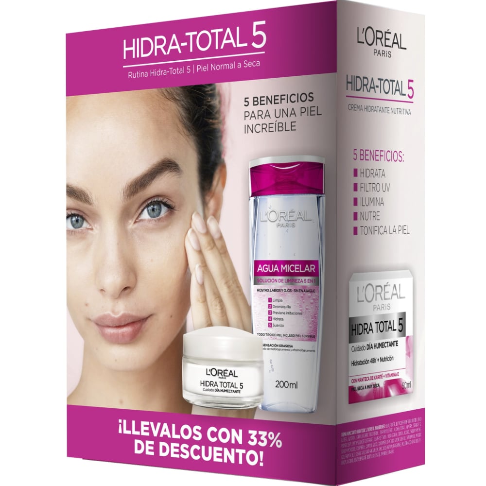 Pack l'oréal Paris Hidratación Total 5 60 Ml + Agua Micelar 200 Ml