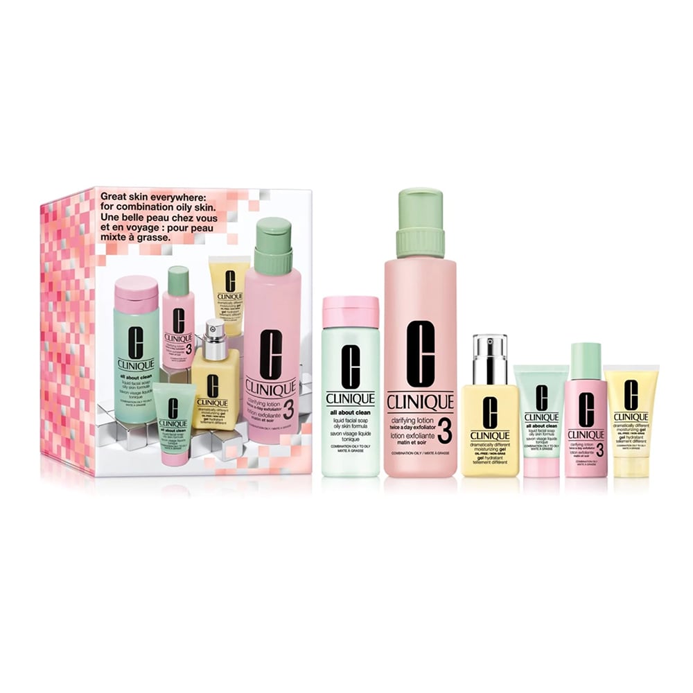 Cofre Clinique Great Skin Everywhere Jabón Facial 200 Ml + Loción Clarificante 487 Ml + Hidratante En Gel 125 Ml + Mini Tallas