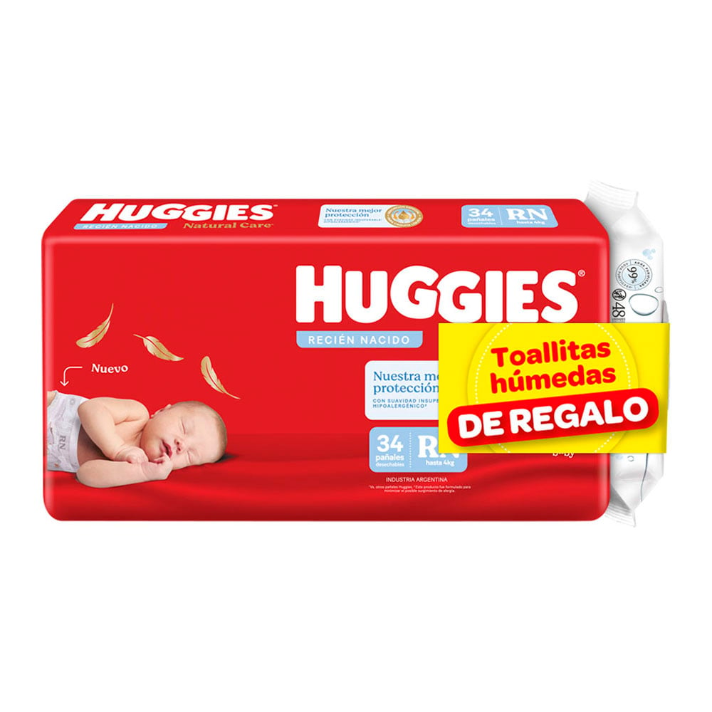 Pañales Huggies Recién Nacido 34 Toallitas De Regalo