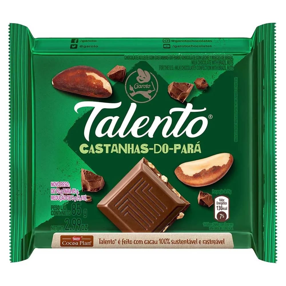 Tableta De Chocolate Garoto Talento Con Castañas 100 G