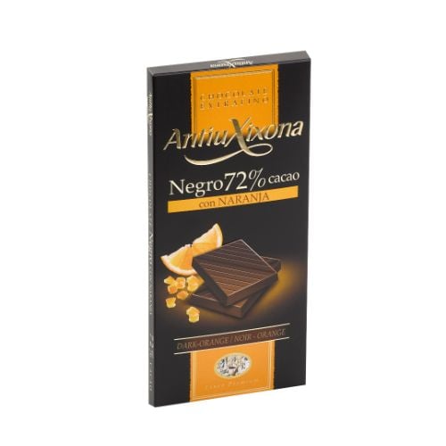 **CHOCOLATE NEGRO 72% CON NARANJA 100G