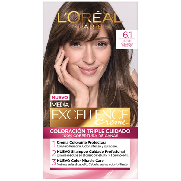 TINTURA PERMANENTE EXCELLENCE CREME DE L'ORÉAL PARÍS 6.1 RUBIO OSCURO CENIZA X 47 GR