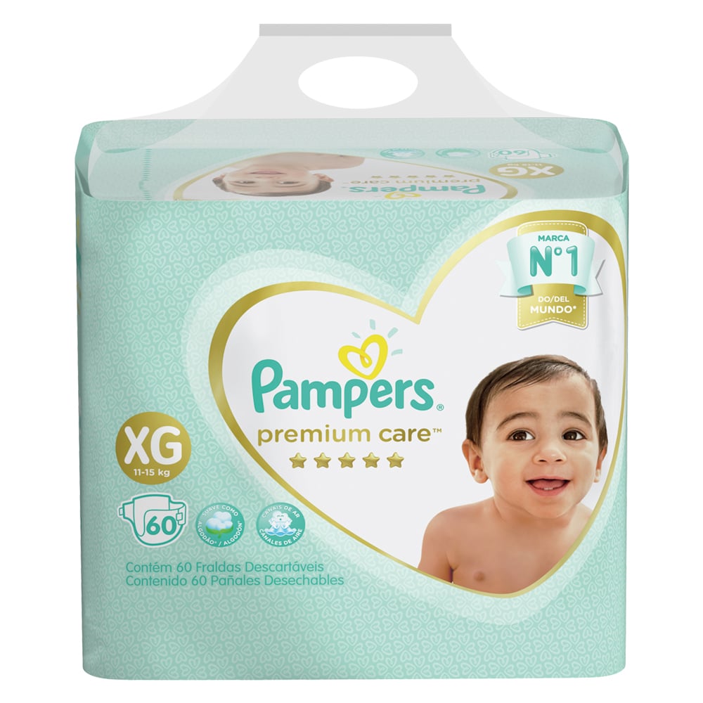 PAMPERS PAÑALES PREMIUM CARE BAG XG X60