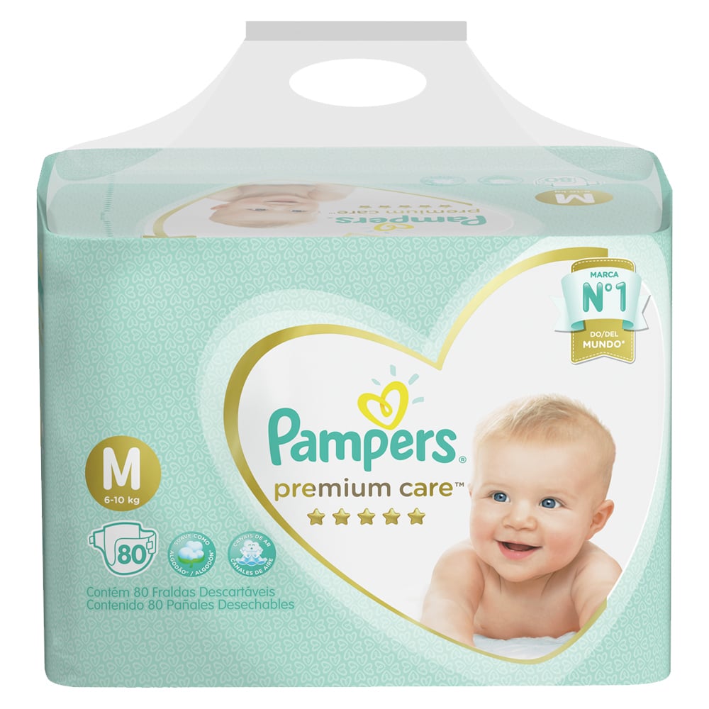 PAMPERS PAÑALES PREMIUM CARE BAG M X80