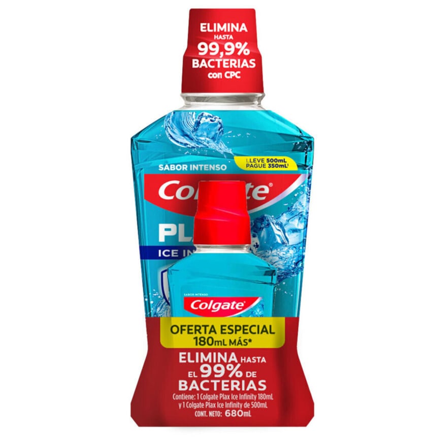 ENJUAGUE COLGATE PLAX ICE INFINITY 500ML +180ML