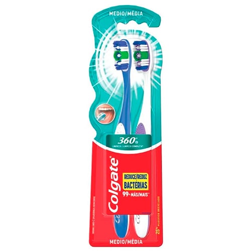 Cepillo De Dientes Colgate 360° Medio 2 Unidades