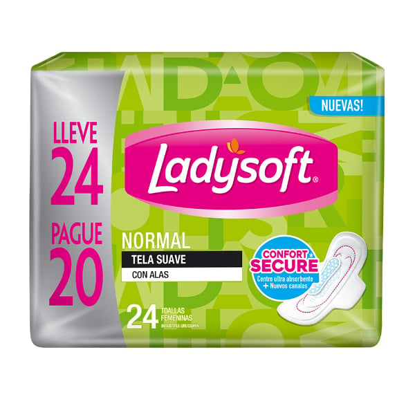 Toallitas Femeninas Ladysoft Normal Triple Con Alas 24 Unidades