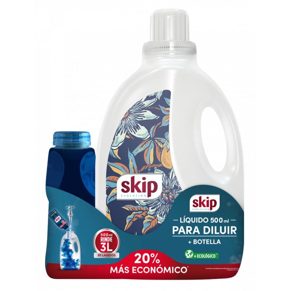 Jabón Líquido Para Ropa Skip Diluible 500 Ml + Botella