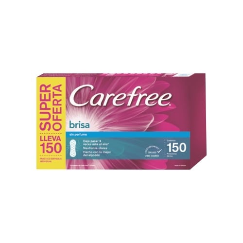 PROTECTORES DIARIOS CAREFREE BRISA SIN PERFUME X150 UNIDADES.