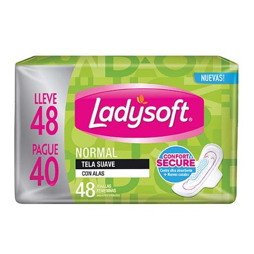 TOALLAS FEMENINAS LADYSOFT NORMAL CON ALAS X48 UNIDADES