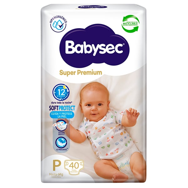 Pañales Babysec Super Premium P 40 Unidades