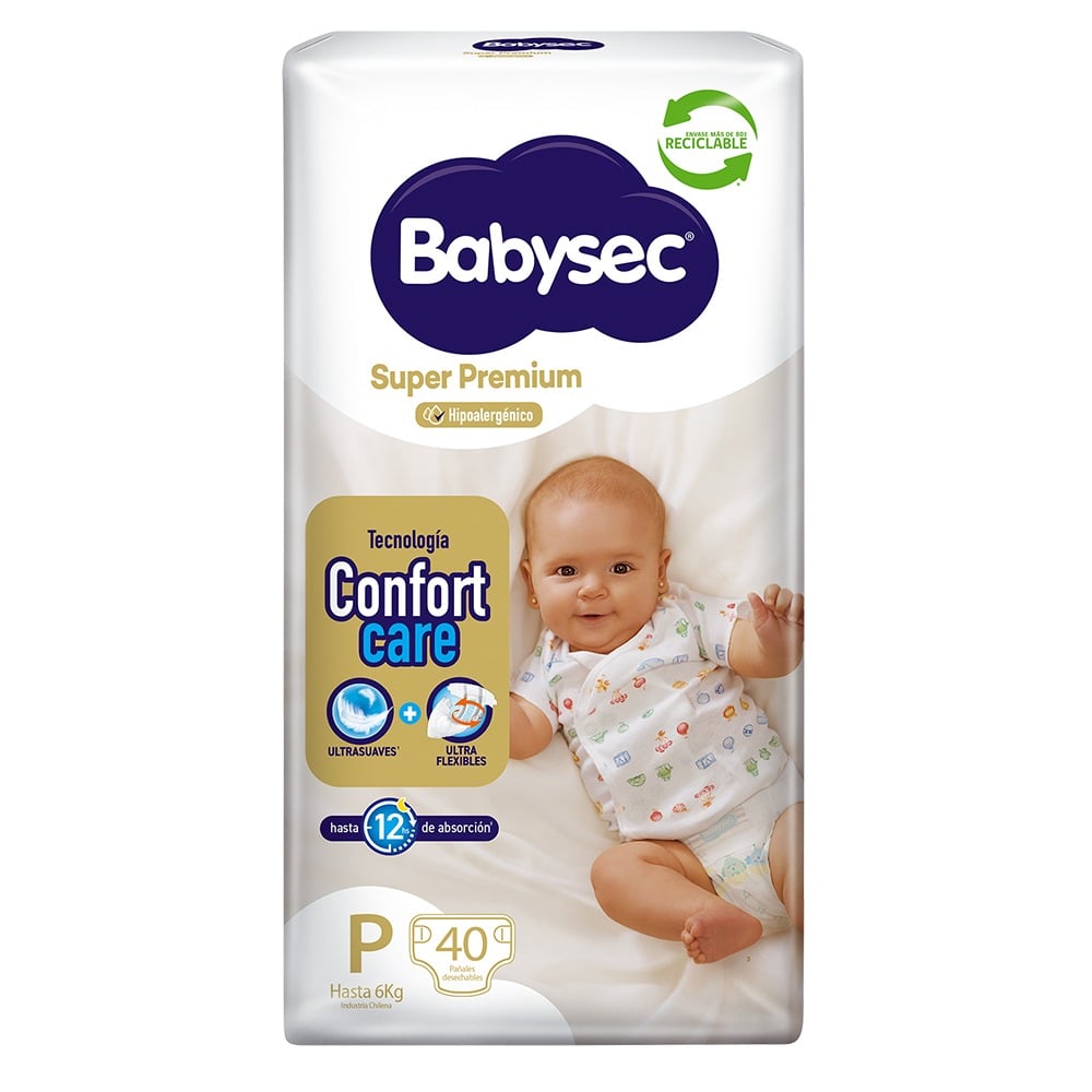 Pañales Babysec Super Premium P 40 Unidades