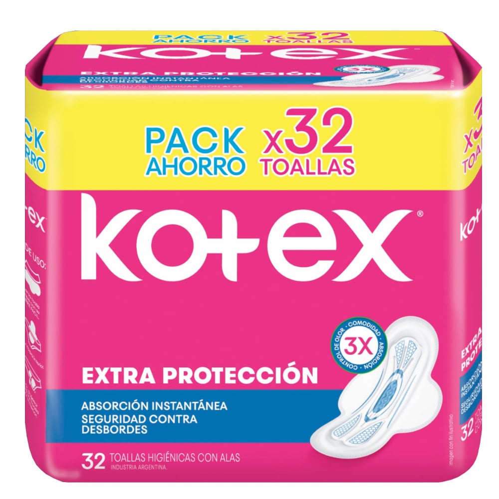 TOALLAS FEMENINAS KOTEX NORMAL CON ALAS X32 UNIDADES.