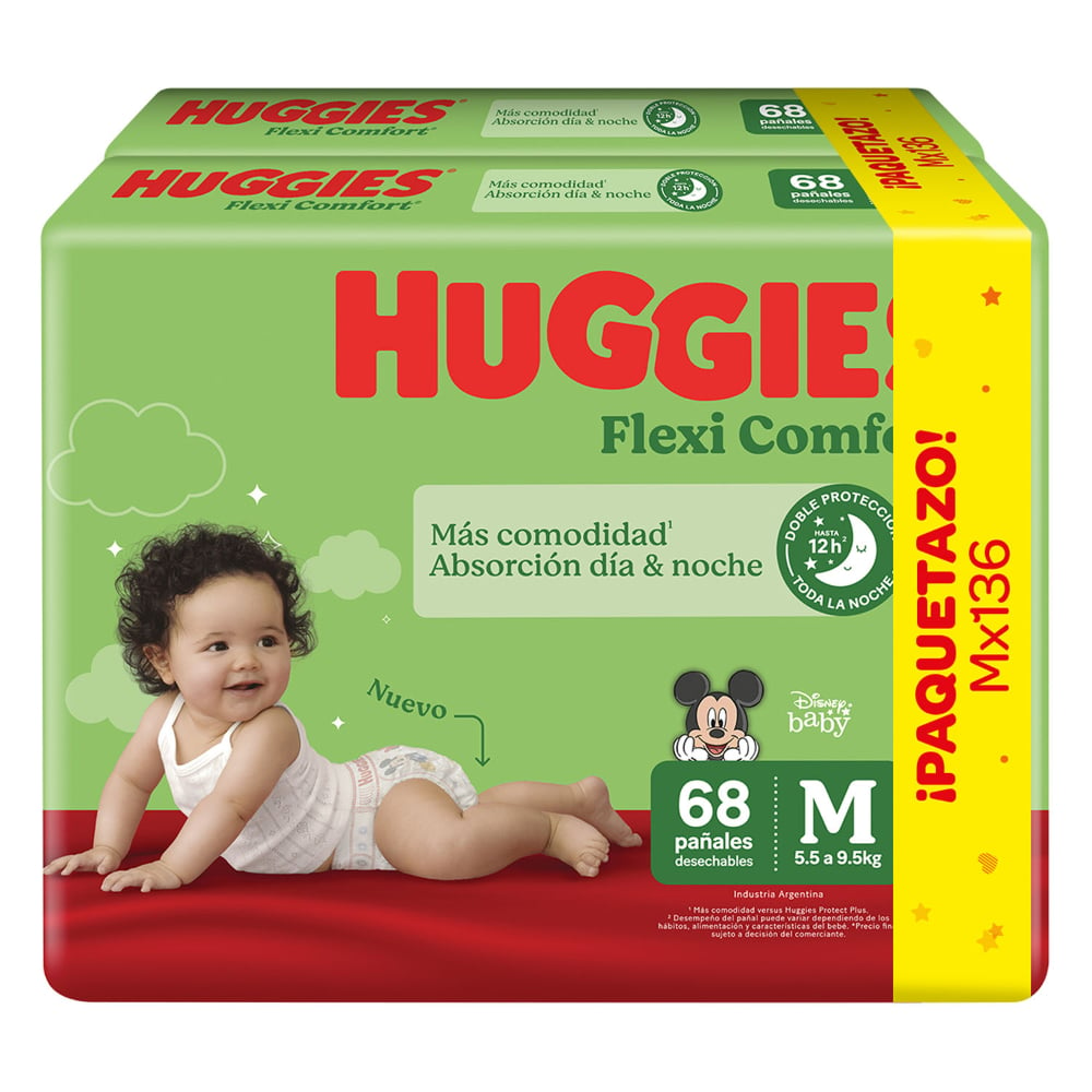 Pañales Huggies Flexi Comfort M 136 Unidades