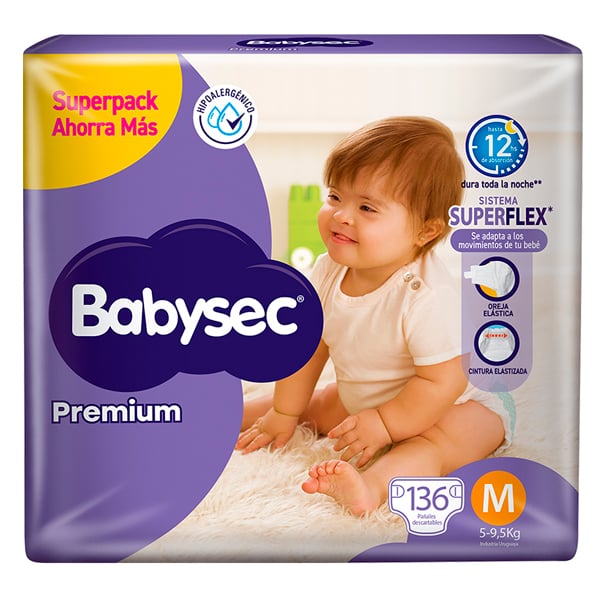 Pañales Babysec Premium M 136 Unidades