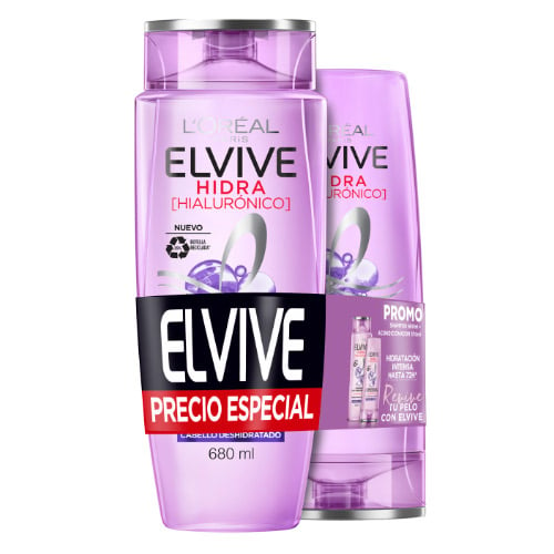 Pack Shampoo Elvive Hidra Rellenador Con ácido Hialurónico 680 Ml + Acondicionador 370 Ml