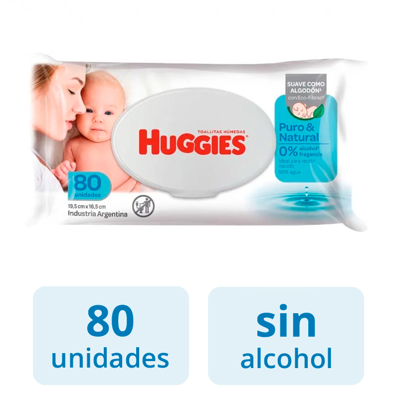 Toallitas Húmedas Huggies Puro & Natural 80 Unidades