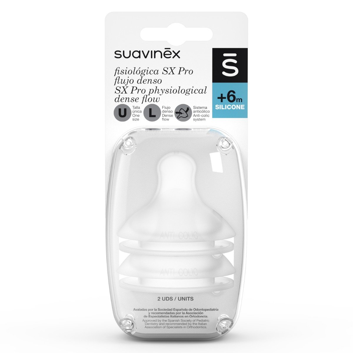 Tetina Suavinex Sx Pro Silicona Flujo L +6 Meses 2 Unidades