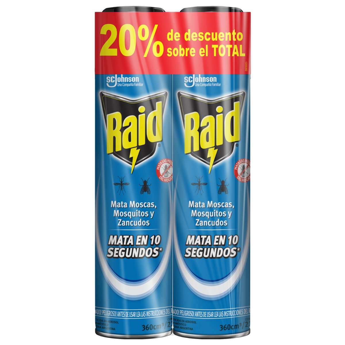 Incecticida Raid Mata Moscas Y Mosquitos Azul 360 Ml 2 Unidades