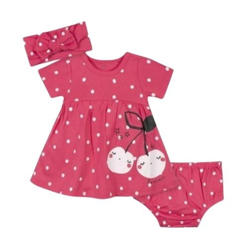 Set De 3 Piezas Gerber Vestido Cerezas Nena 24 Meses