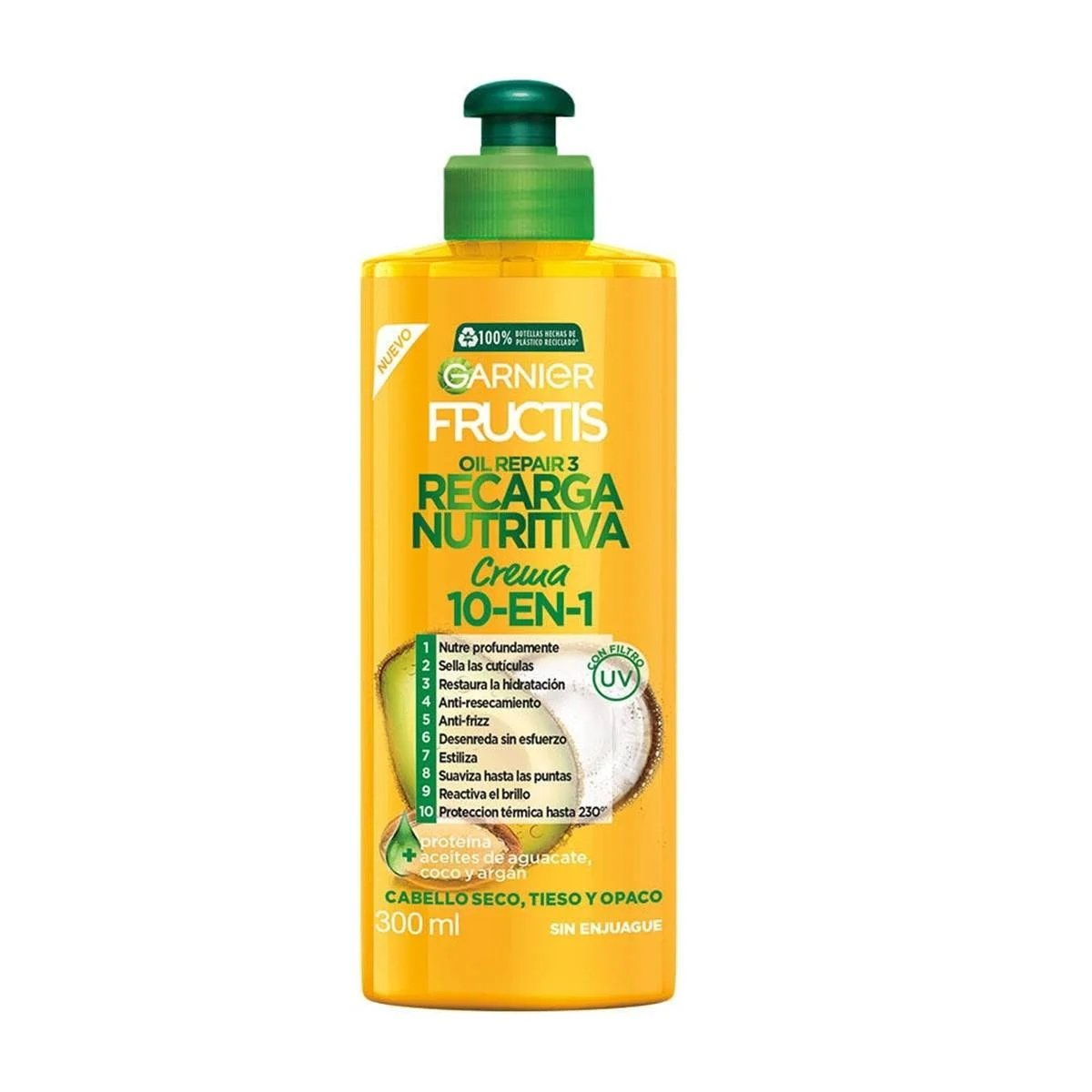 Crema Para Peinar Fructis 10 En 1 Recarga Nutritiva 300 Ml