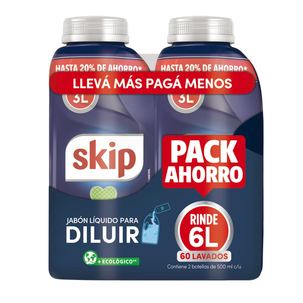 Jabón Líquido Para Ropa Skip Diluible 500 Ml 2 Unidades