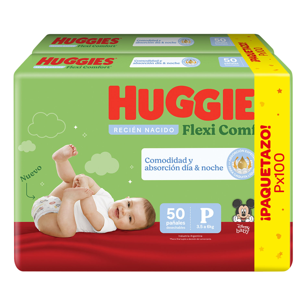 Pañales Huggies Flexi Comfort Talle P 100 Unidades