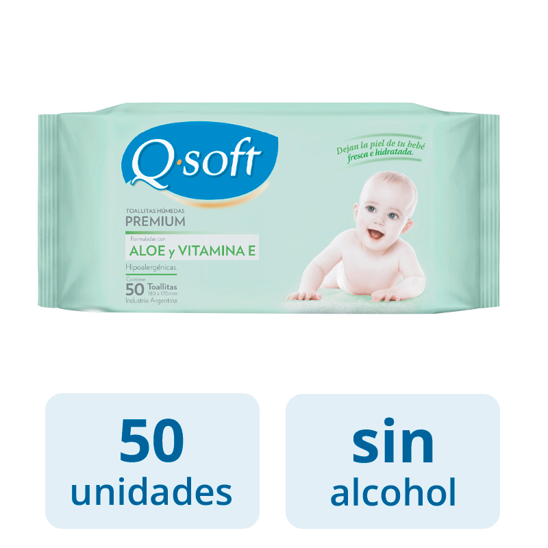 TOALLITAS HUMEDAS QSOFT CON ALOE X50 UNIDADES.