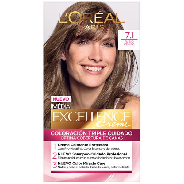 TINTURA PERMANENTE EXCELLENCE CREME DE L'ORÉAL PARÍS 7.1 RUBIO CENIZA X 47 GR