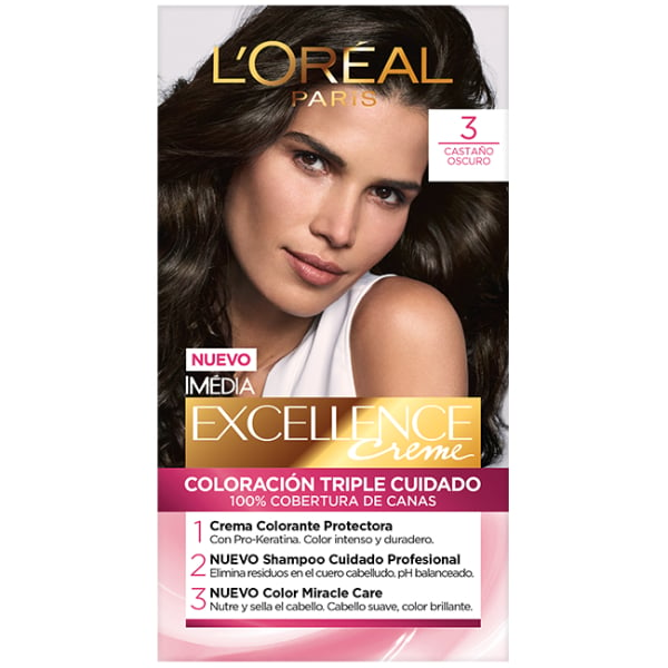 Tinta L'oréal Paris Excellence Creme N°3 Castaño Oscuro