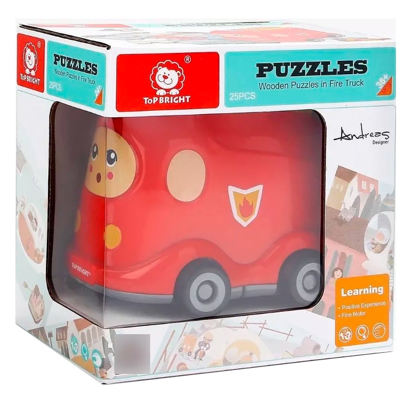 Puzzle De Madera Con Auto De Bomberos