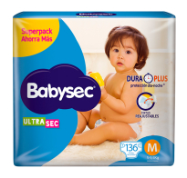 Pañales Babysec Ultra Sec M 136 Unidades
