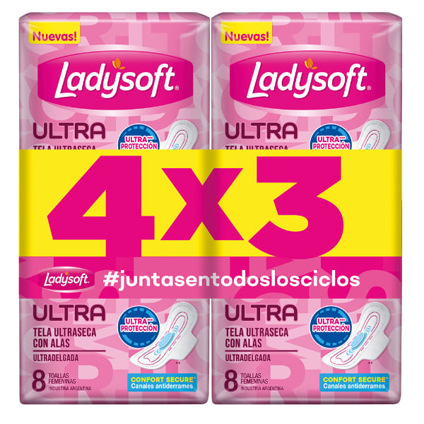 Toallitas Femeninas Ladysoft Ultra Delgada Seca 8 Unidades 4 Paquetes