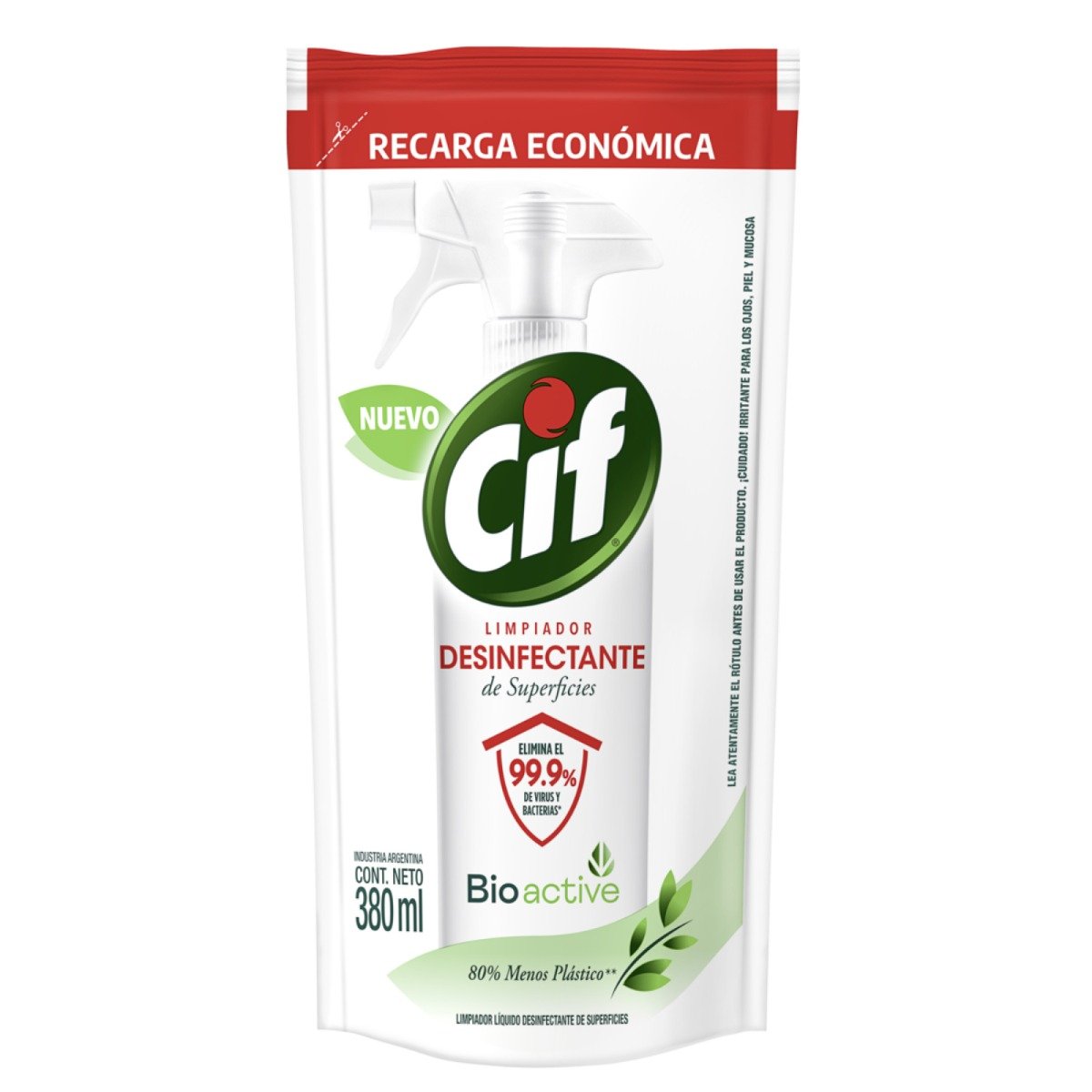 Recarga Limpiador Desinfectante Cif Bio Active 380 Ml